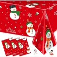 thumbnail image 1 of ZHAOCHENG Mantel navideño de 3 piezas: mantel navideño de muñeco de nieve, decoraciones de mesa rectangulares de plástico desechables, 1 of 5