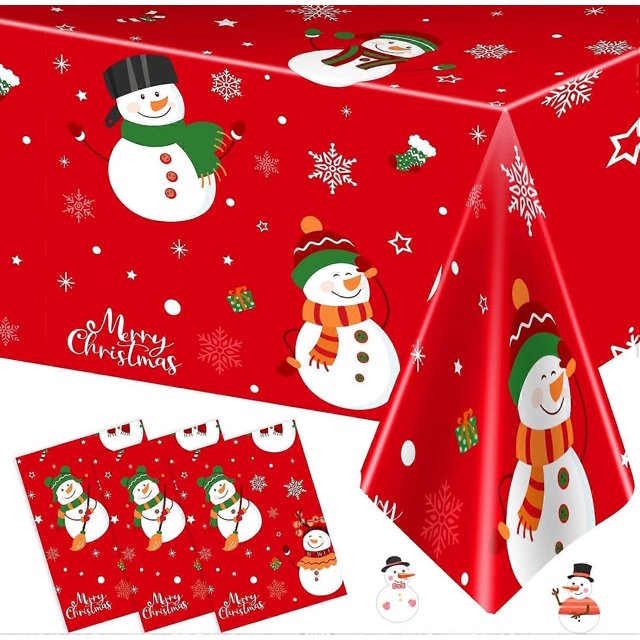 ZHAOCHENG Mantel navideño de 3 piezas: mantel navideño de muñeco de nieve, decoraciones de mesa rectangulares de plástico desechables