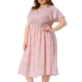 thumbnail image 2 of DARING DIVA Plus Size Ditsy Floral V Neck Smocked Waist Midi Dress 4X Pink, 2 of 6
