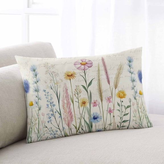 Spring Floral Throw Pillow Covers, Summer Flower Botanical Farmhouse Soft Breathable Pillow Cases with Invisible Zipper for Sleeping, King Size Pillowcases for Couch Bed Sofa Chair 20x36 Inches