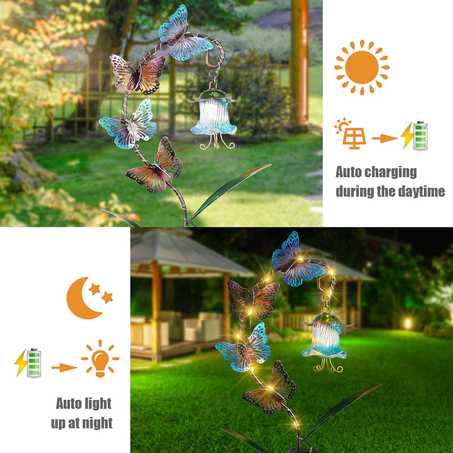 Outdoor Solar Lights Stake Garden Decorative ,Butterfly Solar Garden Lantern Lights Metal Butterfly Decorative Landscape Path Lights Solar Pathway Lights for Garden, Lawn, Patio, Yard Decor