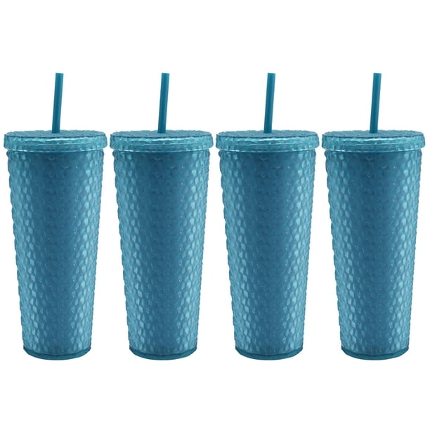 Mainstays 4Pack 26Ounce Textured Tumbler with Straw, Matte Teal