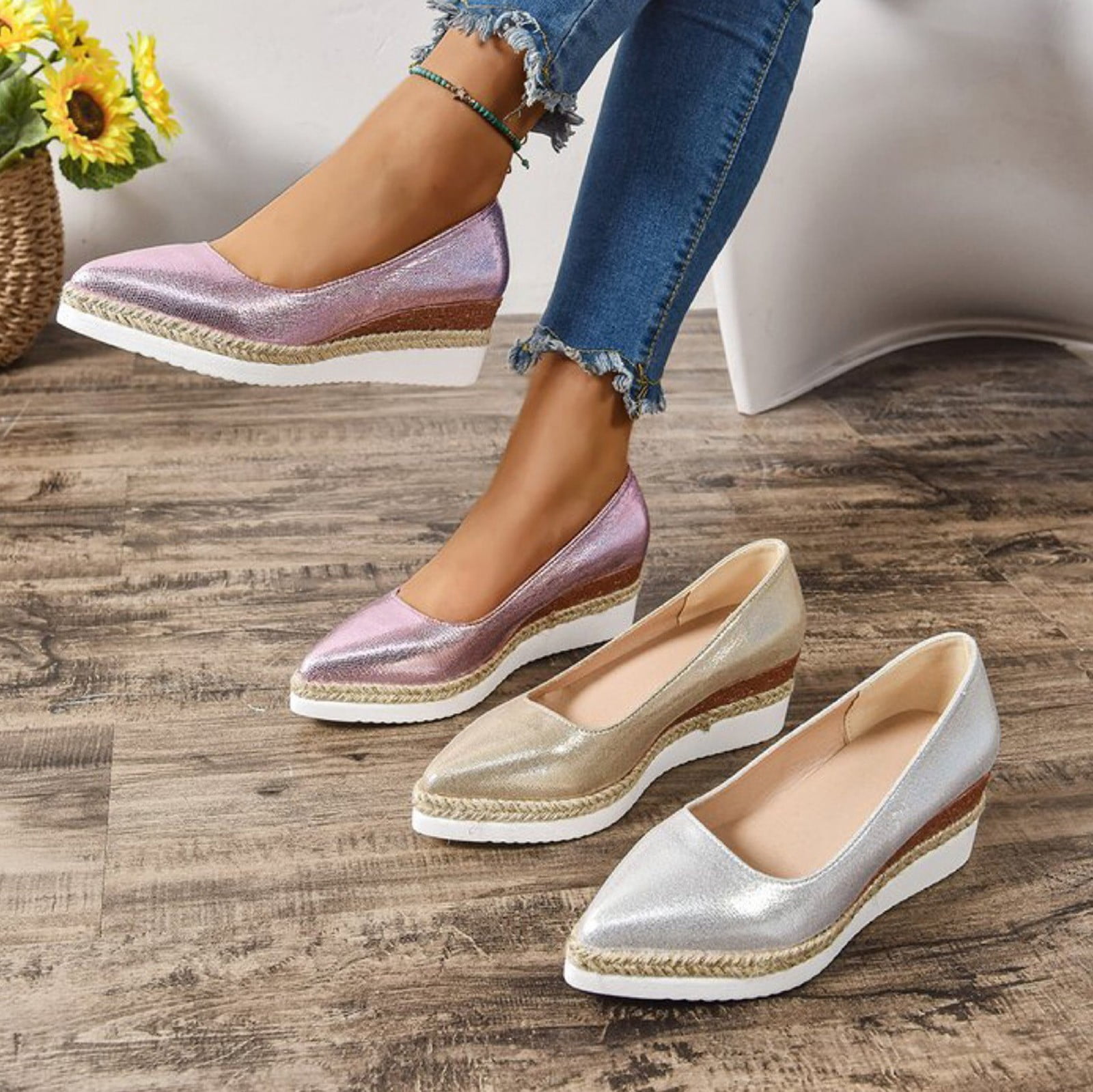 Chaussures Compensées à Enfiler Pour Femme - Mocassins En Daim Avec Talon épais - Confortables, Respirantes, Style Décontracté - 5