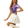 thumbnail image 4 of INSPIRE CHIC Metallic Crop Tops for Women's Keyhole Short Sleeve Halloween Party Shiny Holographic Top M Purple Blue, 4 of 5