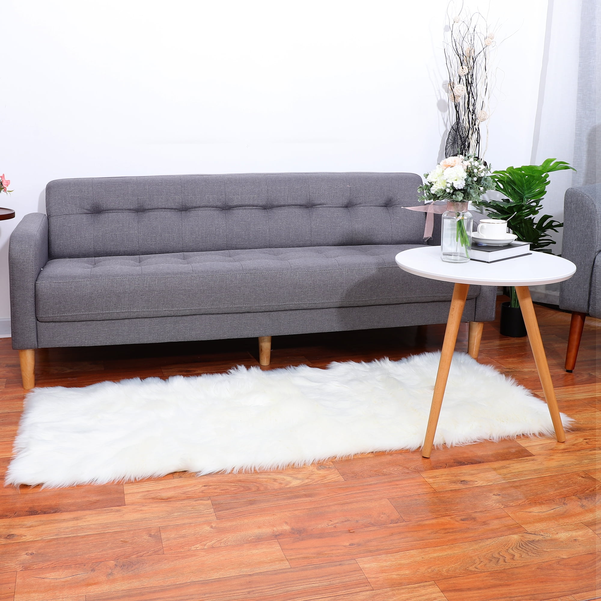 Soft Faux Sheepskin Fur Solid Plush Area Rug Carpet Pad for Bedroom