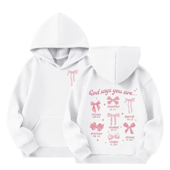 Byoo Toddler Girl's Bow Print Long Sleeve Hoodie Pullover Fit with Pocket Hooded Sweatshirt Soft Warm Casual Kids Outerwear for Daily Wear