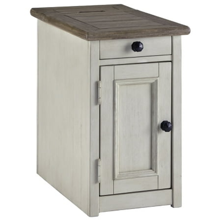 Signature Design by Ashley Bolanburg Farmhouse Chair Side End Table with Outlets and USB Ports, Antique White & Brown