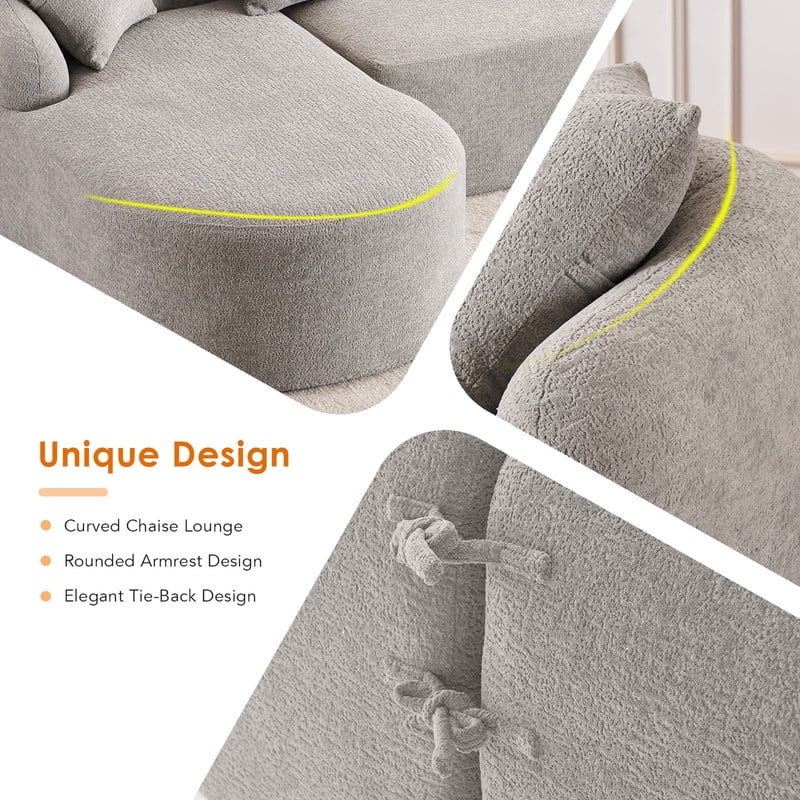 Curved Sectional Sofa with Chaise, 99'' Modern Luxury Chenille Cloud Couch for Living Room, Oversized 3-Seater Sofa Couch for Living Room, No Assembly
