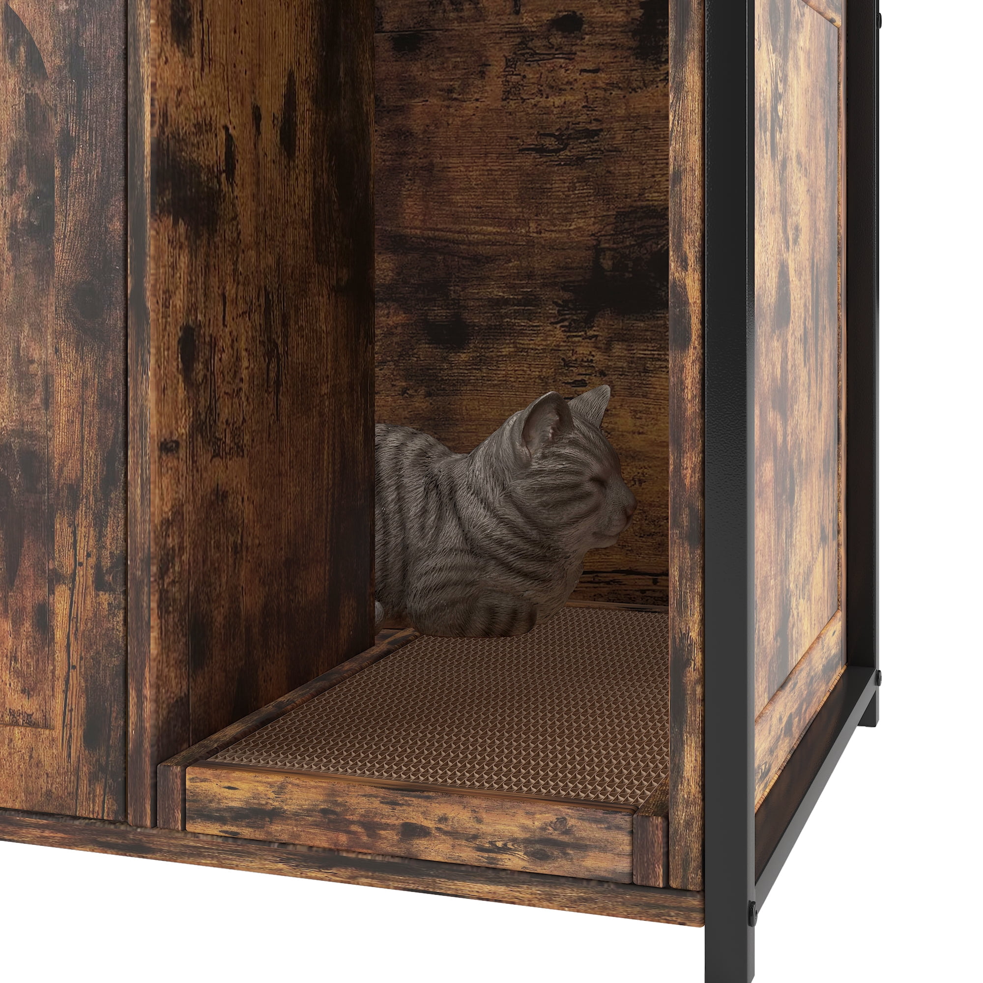 Pefilos 52" Large Wood Cat Litter Box Enclosure, Hidden Cat House Washroom Furniture with Shelf Storage Rack, Scratch Pad, Brown Pefilos 52" Large Wood Cat Litter Box Enclosure, Hidden Cat House Washroom Furniture with Shelf Storage Rack, Scratch Pad, Brown