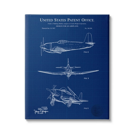 Stupell Industries Blueprint Patent Airplane Diagram Graphic Art Gallery Wrapped Canvas Print Wall Art, Design by Karl Hronek