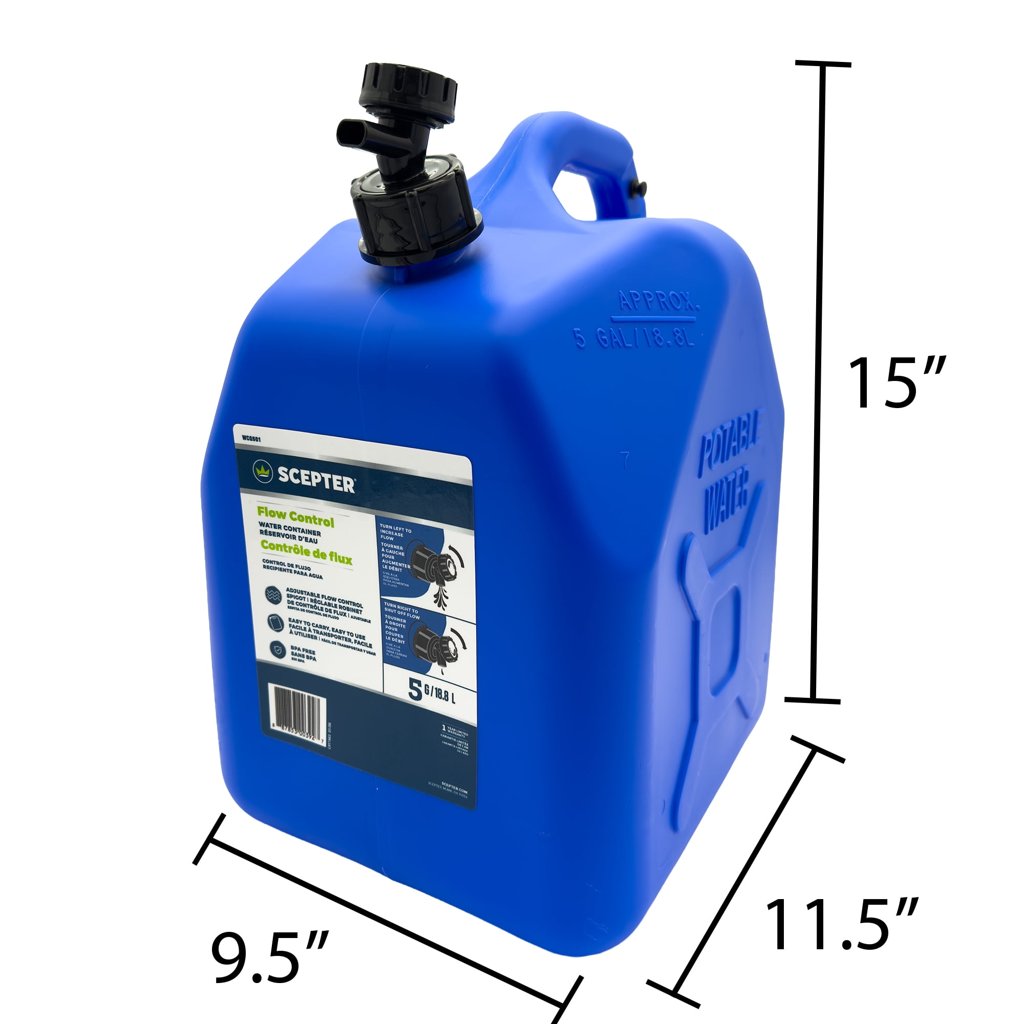 Scepter 5 Gallon Camping Water Storage Container with Leak-Proof Spigot and Handle