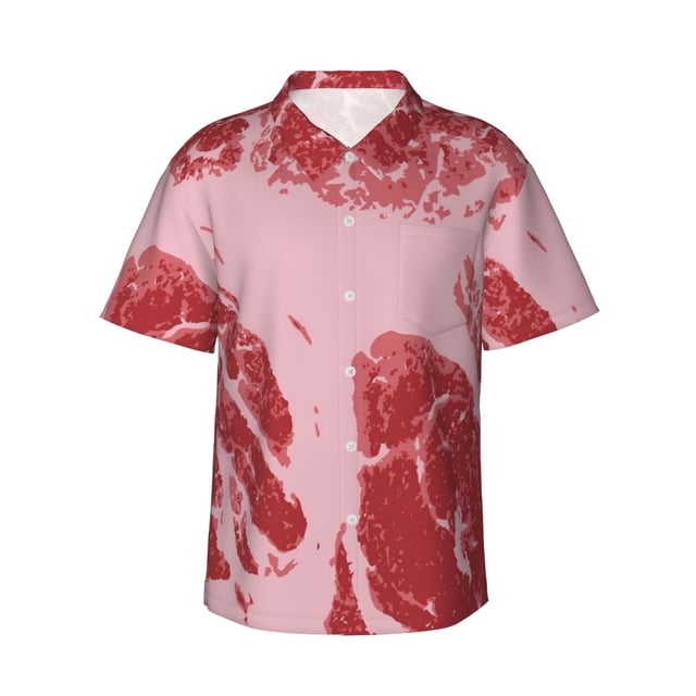 Balery Striped Meat Camisas hawaianas de manga corta para hombre, camisas playeras de corte holgado, camisas de vacaciones con botones,Medium