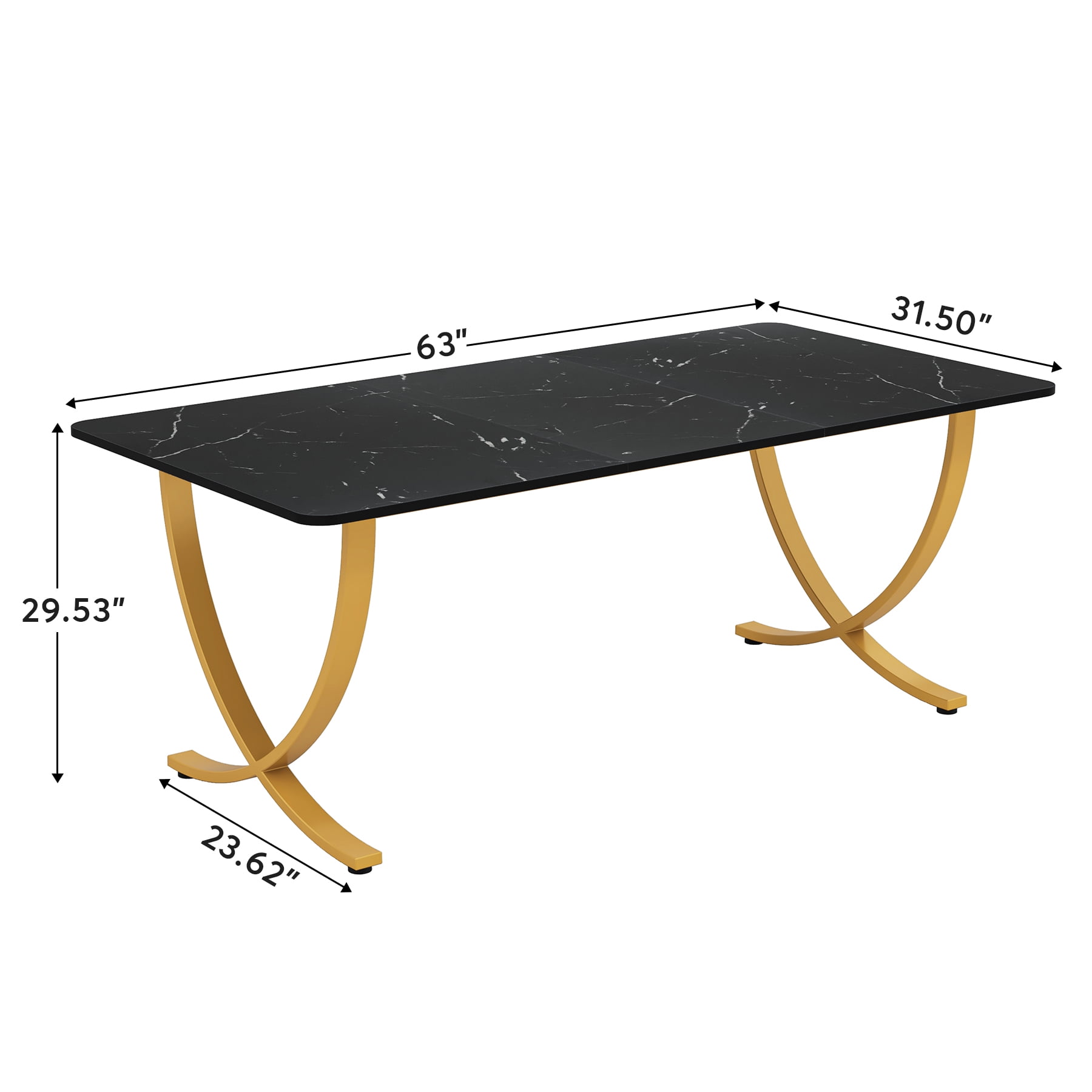 Tribesigns 63" Executive Desk, Large Office Desk with Black & Gold Finish, Modern Computer Desk for Home Office, Conference Room