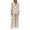 Beige, variant on Women's 2-Piece Linen Suit Textured Blazer & Drawstring Wide Leg Pants Beige S