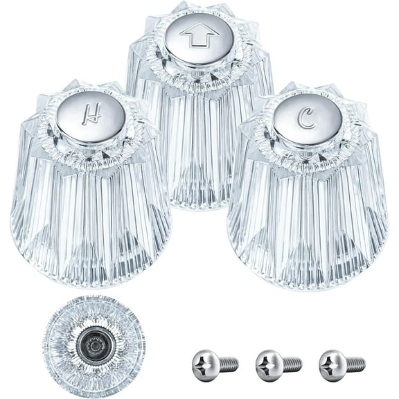 ABCISI Shower Faucet Handle Replacement, Compatible with Price Pfister Contessa and Windsor Tub and Shower Faucets, Hot and Cold Knob Replacement, Clear Acrylic(3 Piece)