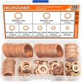 thumbnail image 1 of HELIFOUNER Copper Washers, 150PCS 8 Sizes Copper Metric Sealing Washers Flat Washers Assortment Kit, 1 of 4