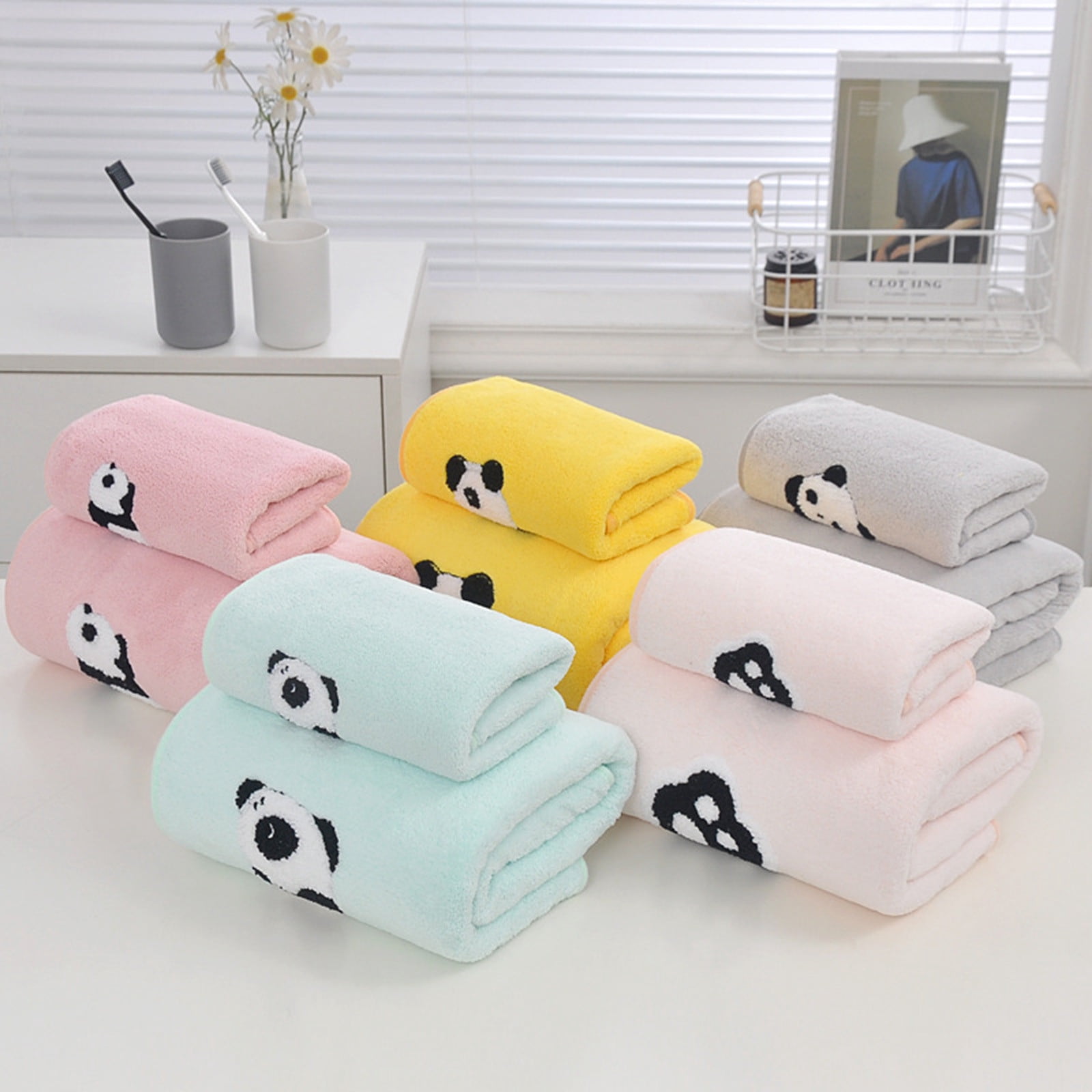 Bear Towel and Bath Towel Set, 2-Piece Gift Set with Dry Hair Cap, Super Soft Water Absorbent Bathroom Set for Spa, Gym and Home, AKLJWH