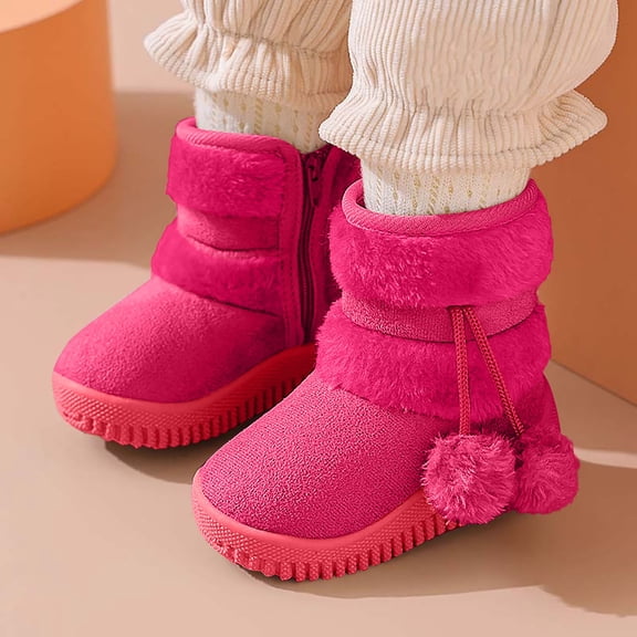 Kids Girls Boys Winter Warm Boots Suede Lightweight Faux Fur Lined Mid Calf Snow Boots for Toddler/Little Kid