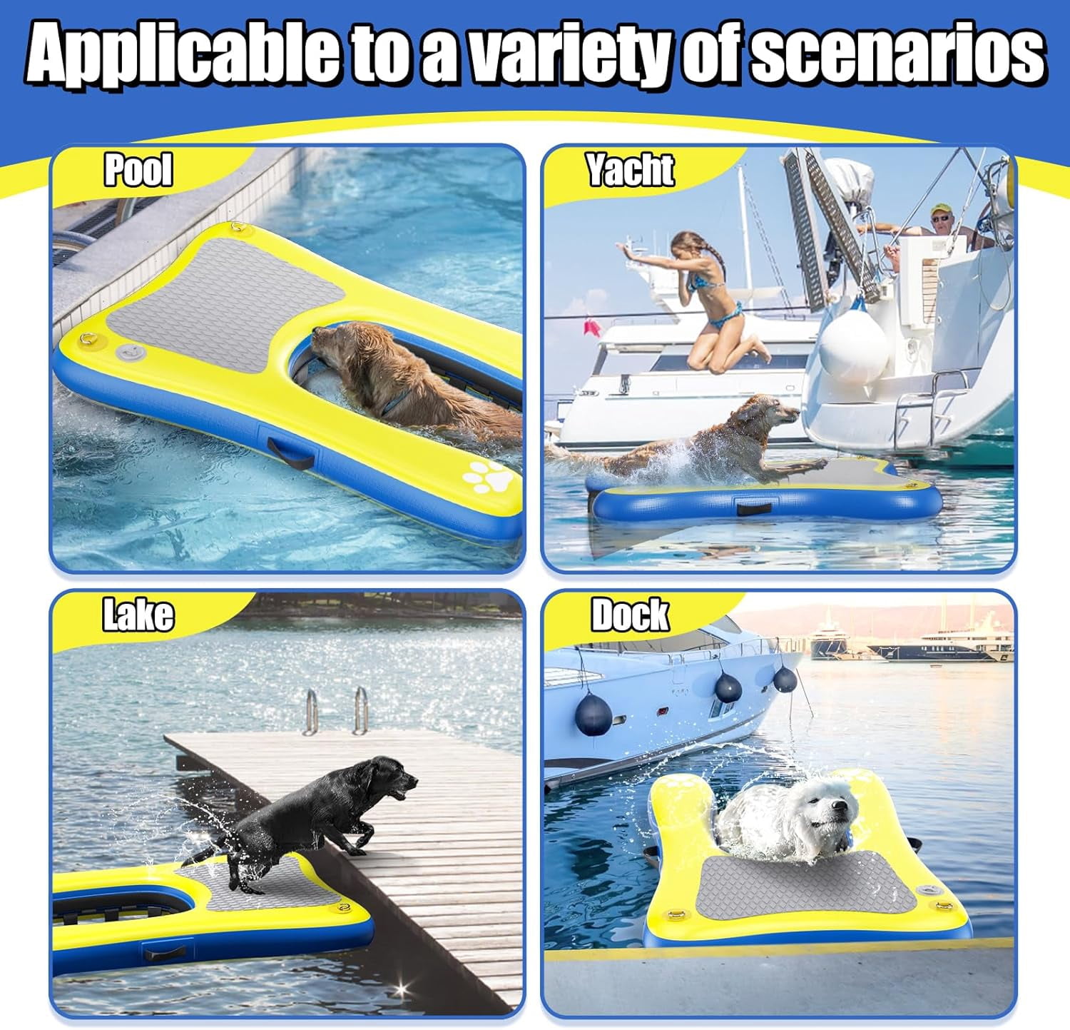 Inflatable Dog Pool Ramp Float Dock Platform for Large Dogs Up to 230 lbs, Dog Water Ramp Ladder with Non Slip Steps | Heavy Duty Floating Dogs Dock for Boat, Inground Above Ground Pool, Lake, River