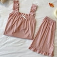 thumbnail image 3 of Women Pajama Set Sleeveless Ruffle Shorts Sleepwear Soft Cotton Summer Loungewear Two Piece Cute Pjs Set, 3 of 8
