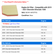 Marketplace Auto Parts Engine Air Filter for 2019-2021 Chevy Silverado 1500