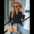 thumbnail image 4 of Blusas Elegantes e Informales para Mujer, Camisetas de 3/4 con Cuello en V y Mangas Enrollables. Negro M, 4 of 10