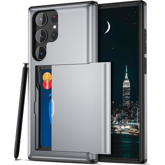 Samsung S23 Ultra Case, Galaxy S23 Ultra Case Wallet Sliding Pocket Cover Credit Card ID Cash Holder Dual Layer Rubber Bumper Phone Case for Samsung Galaxy S23 Ultra 6.8'' 2023 Grey