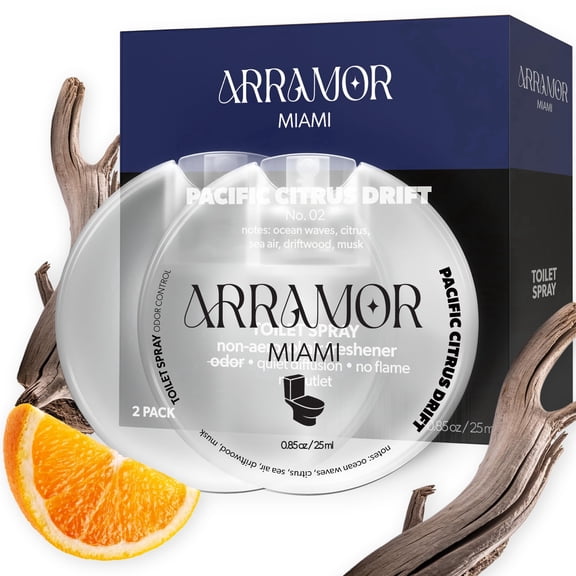 ARRAMOR Toilet Spray, Poop Spray Odor Eliminator – Citrus Essential Oil Bathroom Deodorizer, Travel Size Poo Spray for Home & Office – Non-Aerosol, Natural (2 Pack, Pacific Citrus Drift)
