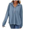 thumbnail image 1 of YFELWZ Chemise à Col en V pour Femmes Grande Taille, Manches Longues, Ample, Mode, Décontractée, Bleu TG, 1 of 9
