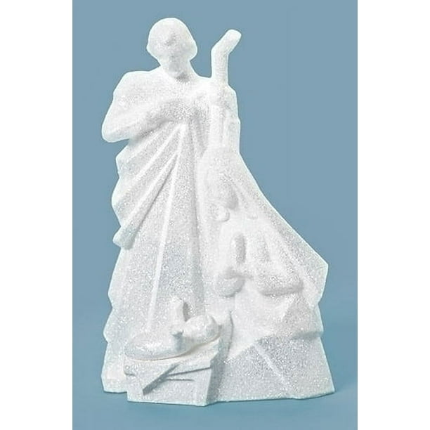 Roman Figurine de Nativité de Noël de la Sainte Famille Blanche Pailletée 7.5 "