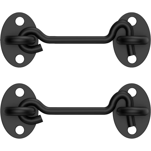 ABCISI 2 Pack Barn Door Latch Lock 4" Black Hook and Eye Latch with Screws, Rust-Resistant Metal Gate Latch for Window, Cabin Hooks, Sliding Door, Bathroom, Bedroom