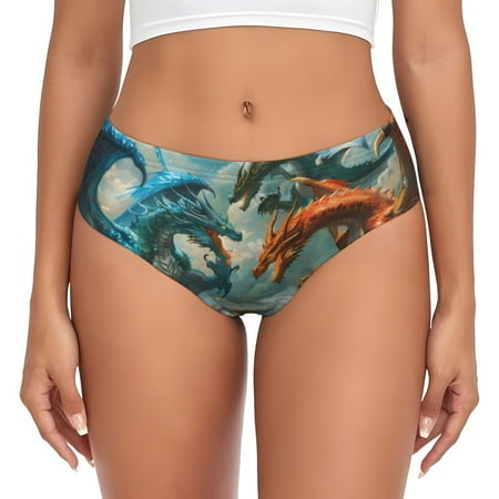 Naloa Red Blue Dragon Battle Epic Womens No Show Cotton Underwear Mid-High Waisted Soft Ladies Panties Strech Breathable Briefs -Medium