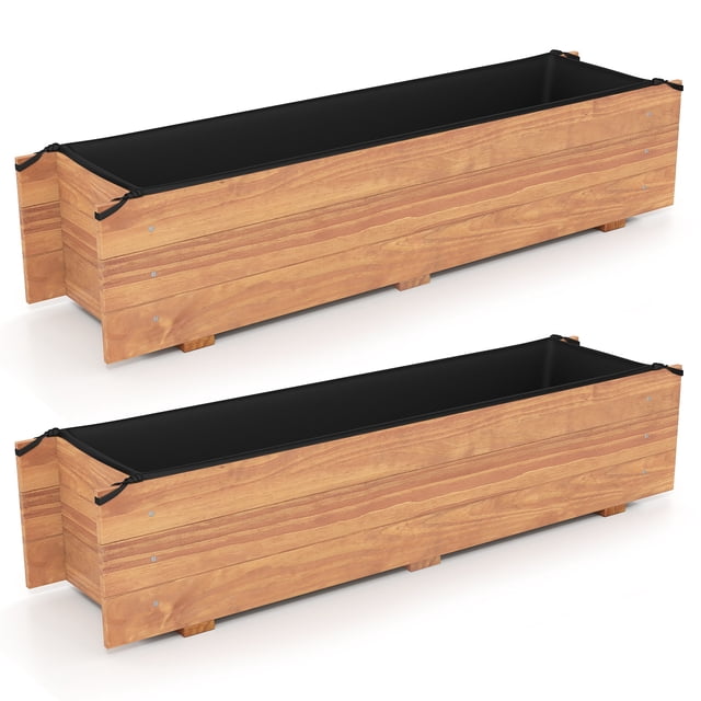 Costway 2 PCS Wooden Raised Garden Bed with Drainage Holes, Liner for Vegetable Flower Herb