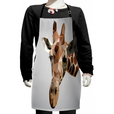 

Animal Kids Apron Safari Wildlife Creature Digital Giraffe Modern Triangles Image Artwork Boys Girls Apron Bib with Adjustable Ties for Cooking Baking Painting Brown and Grey by Ambesonne
