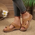 thumbnail image 3 of Rokment Orthopedic Wedges Slip on Sandals for Women with Arch Support Comfortable Summer Beach Flower Hollow out Leather Platform Arch Support Walking Dress Slides Brown Size 8.5, 3 of 5