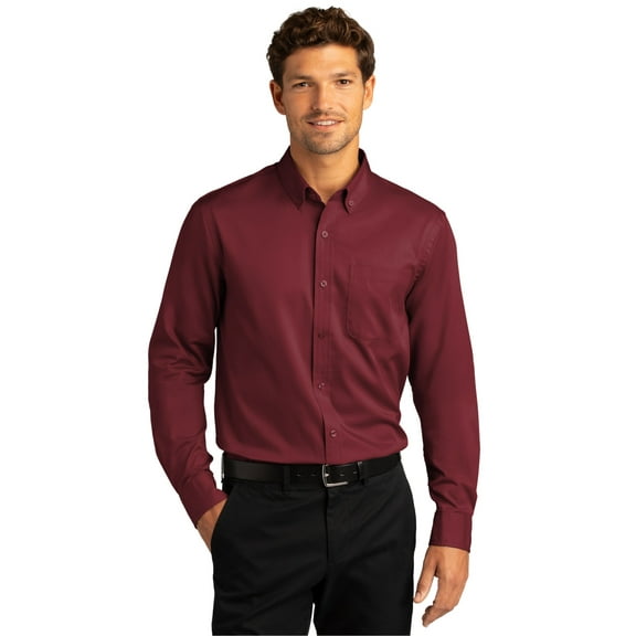 Port Authority Long Sleeve SuperPro React Twill Shirt. W808 4X-Large Burgundy