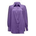 thumbnail image 4 of Patlollav Womens Blouse Solid Turndown Collar Button Lantern Sleeve Tops, 4 of 6