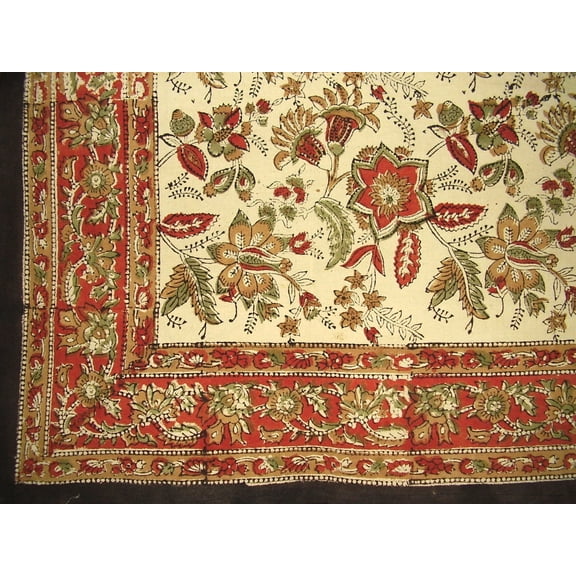 Jaipur Block Print Cotton Tablecloth 60" x 60" Autumn Colors