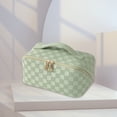 thumbnail image 3 of Bolsa de cosméticos de PU Caja de maquillaje a cuadros de gran capacidad para regalos de vacaciones (verde) Ndcxsfigh Cuidado Belleza, 3 of 8