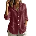 thumbnail image 3 of VBVC Women's Cotton-Linen Button Down Shirt , Ladies' Lightweight Long Sleeve Blouse , Casual Collared Tunic For Women,Wine,S-2XL, 3 of 10