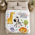 thumbnail image 5 of Cartoon Safari Animals Tropical Foliage Whimsical Kids Nursery, Playful Botanical Garden Scene, Warm Flannel Blanket for Cabin and Lodge, Wildlife Lovers Housewarming Gift, Celestial Home Decor, 5 of 9