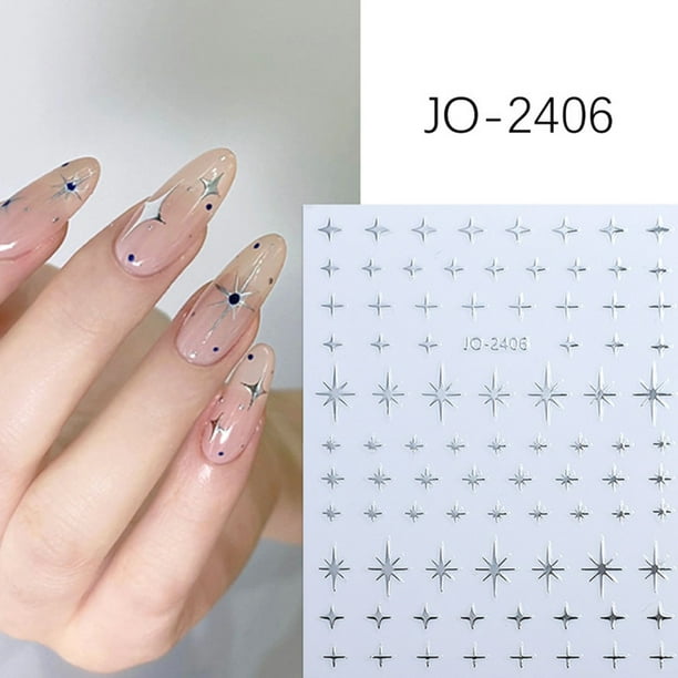 Pegatinas para uñas para decoración de uñas, pegatinas para uñas para mujer, personalizadas, 3D, de metal plateado, glamurosas, reutilizables, cómodas.