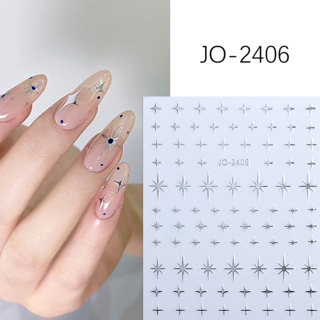 Pegatinas personalizadas 3D de metal plateado para uñas, glamurosas, reutilizables y cómodas.