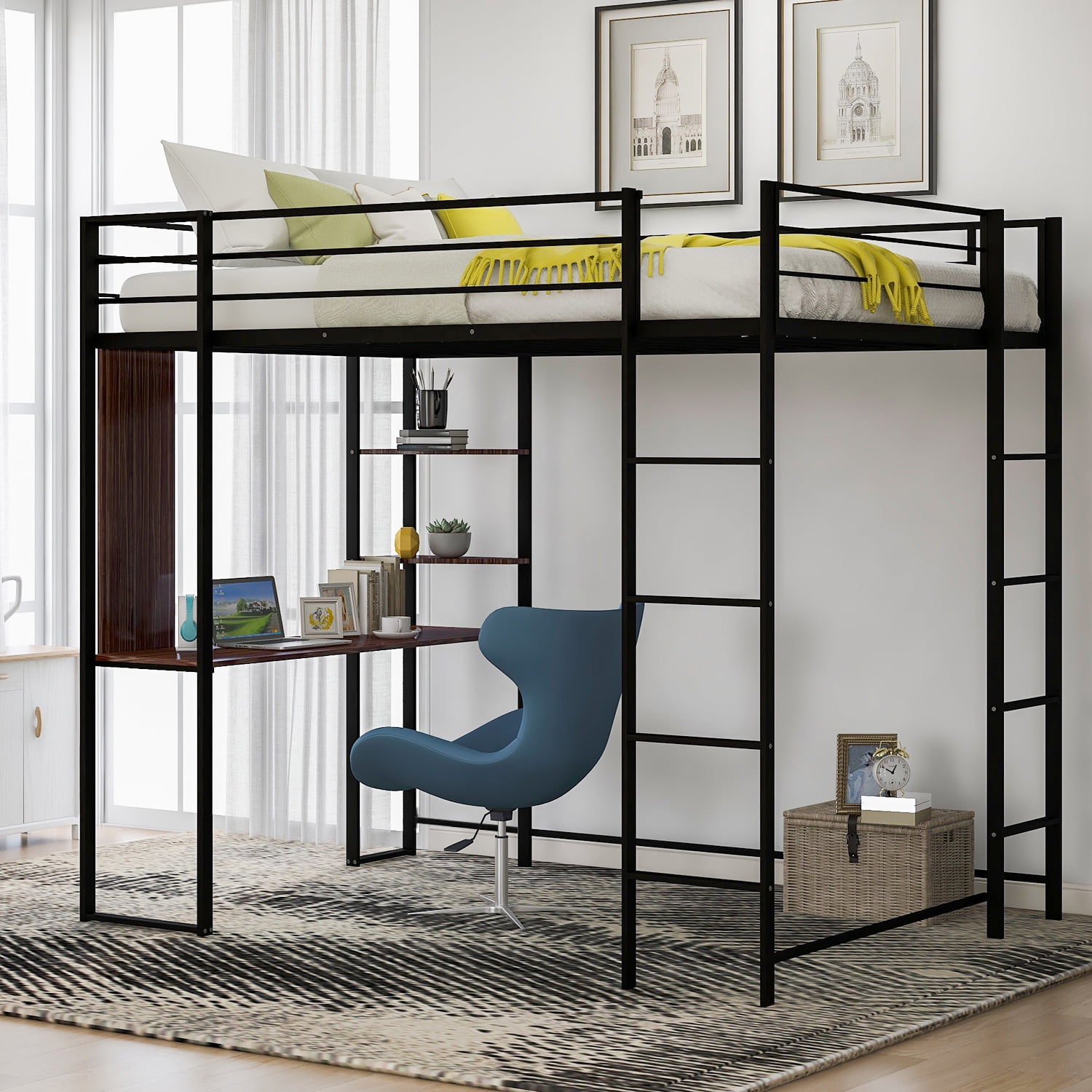 Sentern Metal Full Size Loft Bed With, Metal Bunk Bed With Desk Under