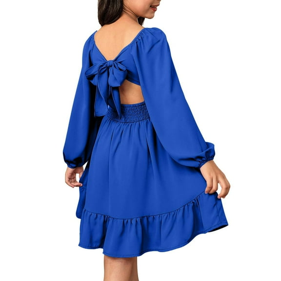 EnJoCho Girls Christmas Par𝗍y Dress Long Sleeve Tie Back Elegant Holiday Winter Gifts for Teens Kids Formal Occasion Dresses