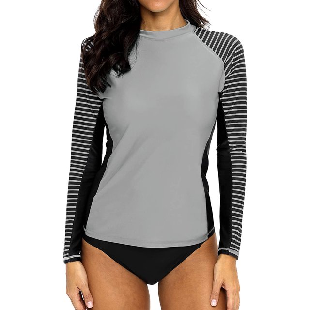 Women's Long Sleeve Rash Guard UPF 50+ Striped Swim Shirts