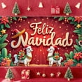 thumbnail image 5 of Red Theme Christmas Banner Gold Stars Feliz Navidad Banner Poinsettia Decor Alpaca Pattern Holiday Banner for Christmas Party Holiday Decoration Mexican Christmas Event, 5 of 7