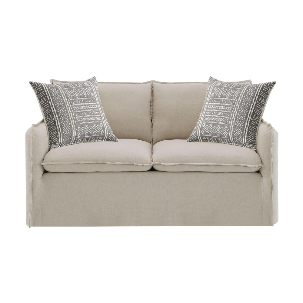 ACME Upendo Contemporary Linen Fabric Loveseat with 2 Pillows in Beige