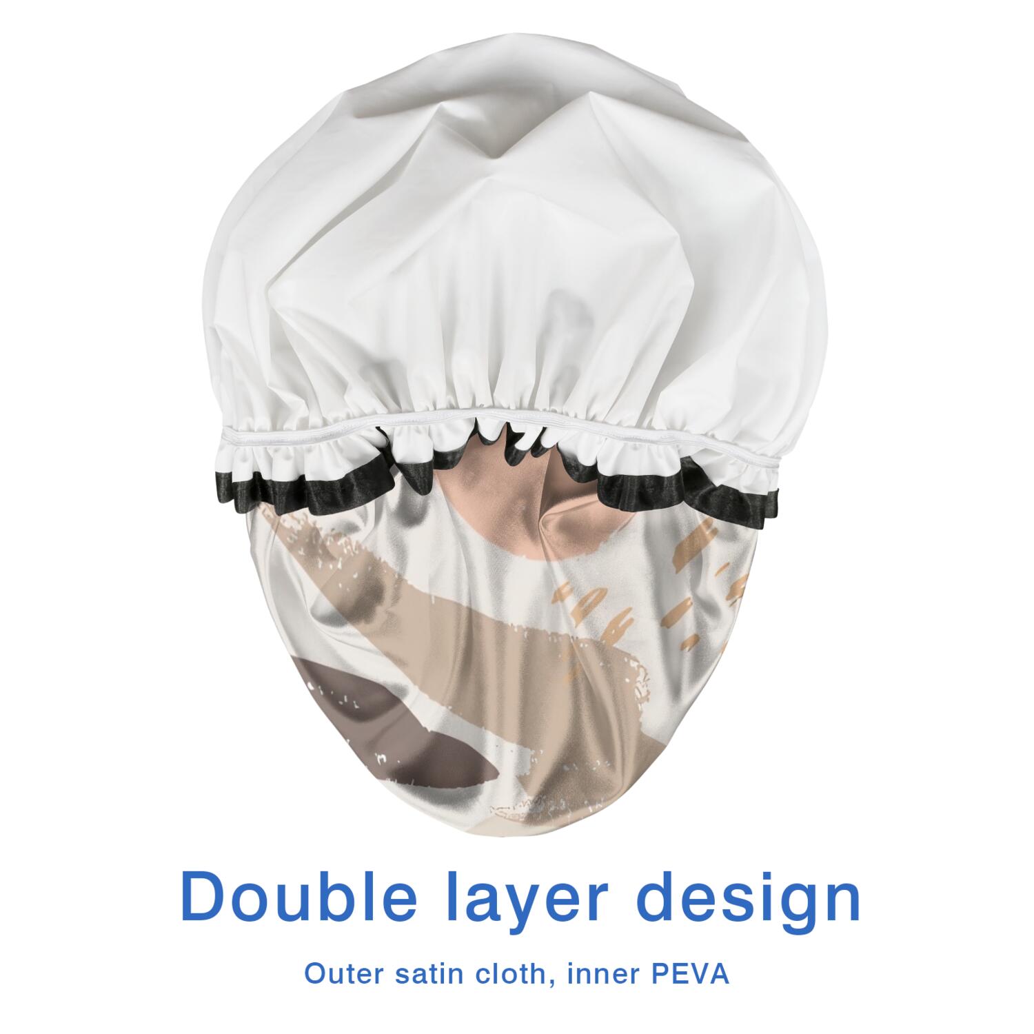 Shower Caps,Brown Boho Abstract Pattern Waterproof Shower Cap for Women 4 Pieces,Double Reusable Hair Cover for Shower PEVA Elastic Stretch Hem