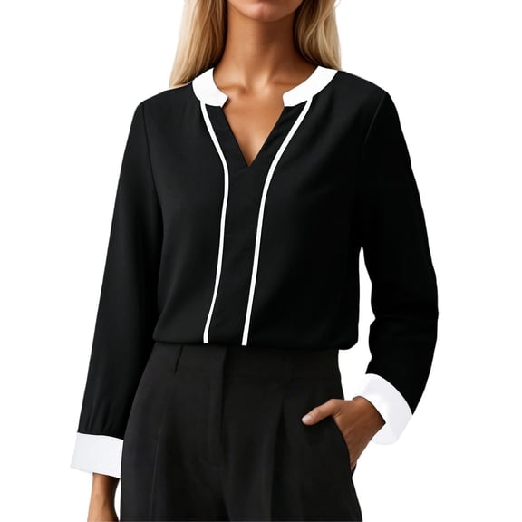 Landzoo One Fashion Contrast Collar Shirt Blouse Long Sleeve For Business Casual Wear And Style Outfits Stylish Beautiful Women's T-Shirts